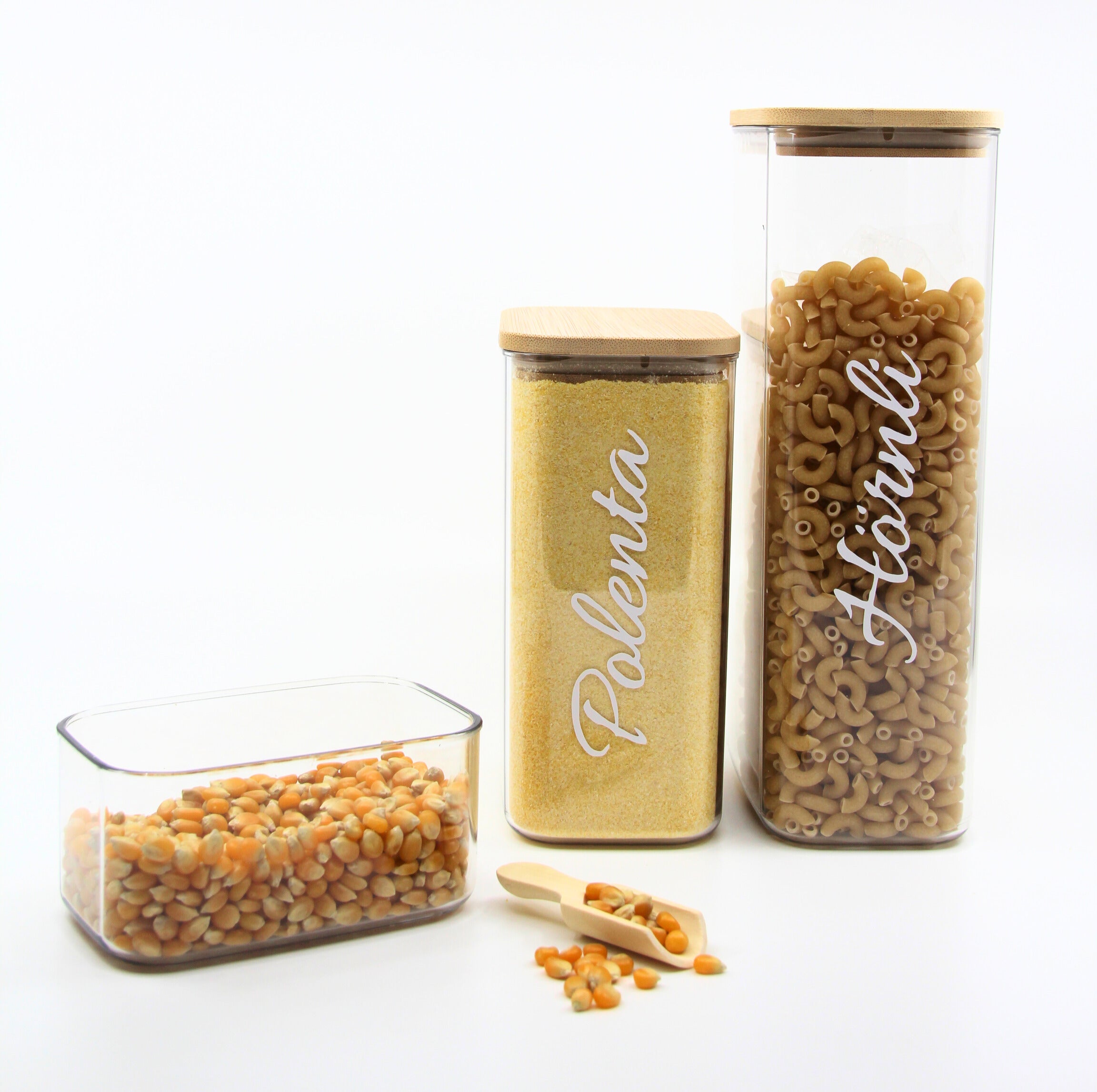 Vorratsdose "Beta"  Quadratisches Premium-Ordnungssystem mit Luftdichtem Bambusdeckel