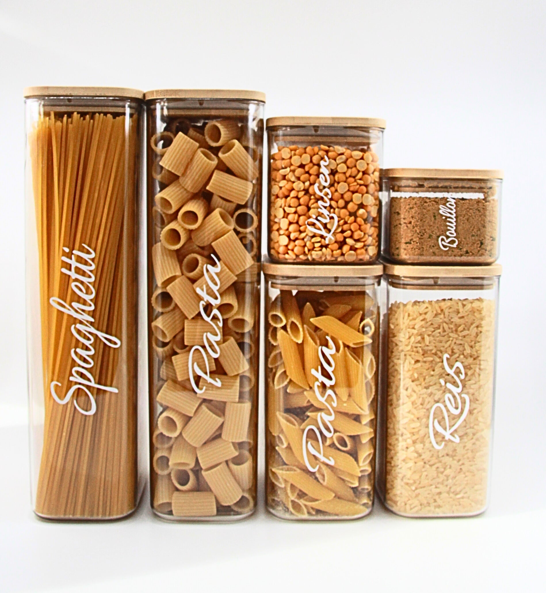 Vorratsdose "Beta"  Quadratisches Premium-Ordnungssystem mit Luftdichtem Bambusdeckel