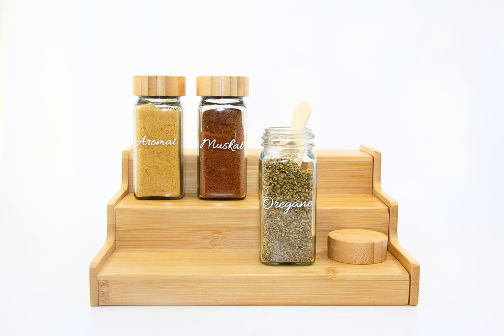 3er Set Gewürzglas "Melanie" Quadratisches Ordnungswunder mit Bambusdeckel