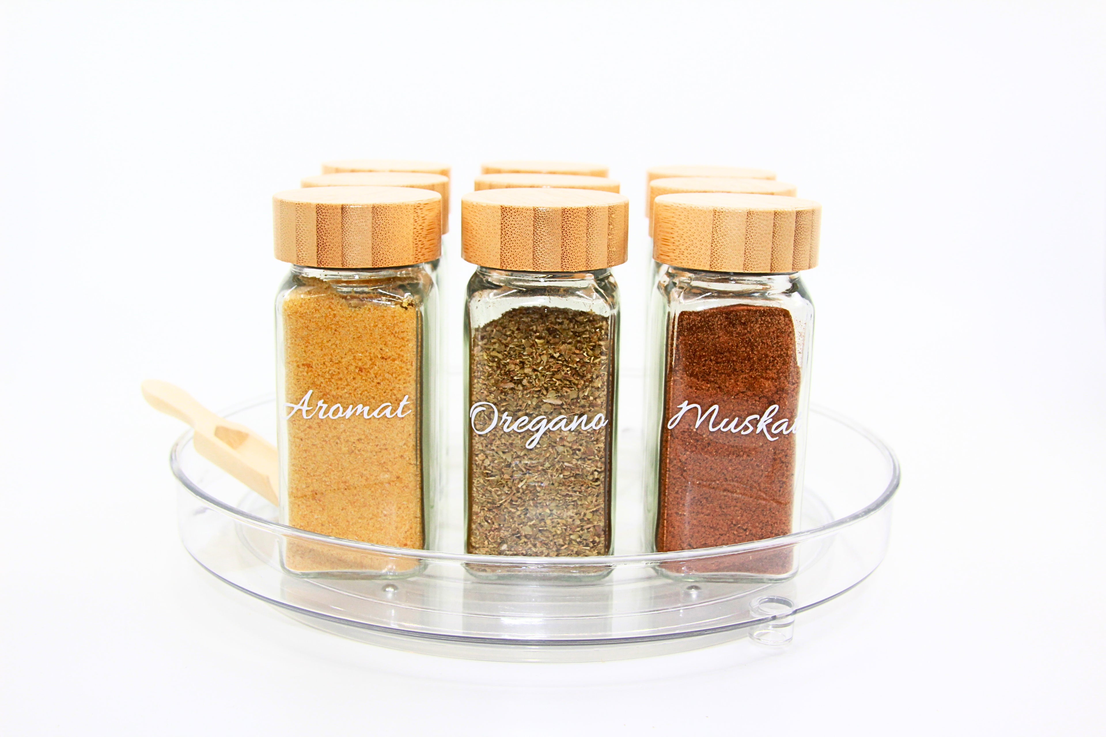 3er Set Gewürzglas "Melanie" Quadratisches Ordnungswunder mit Bambusdeckel