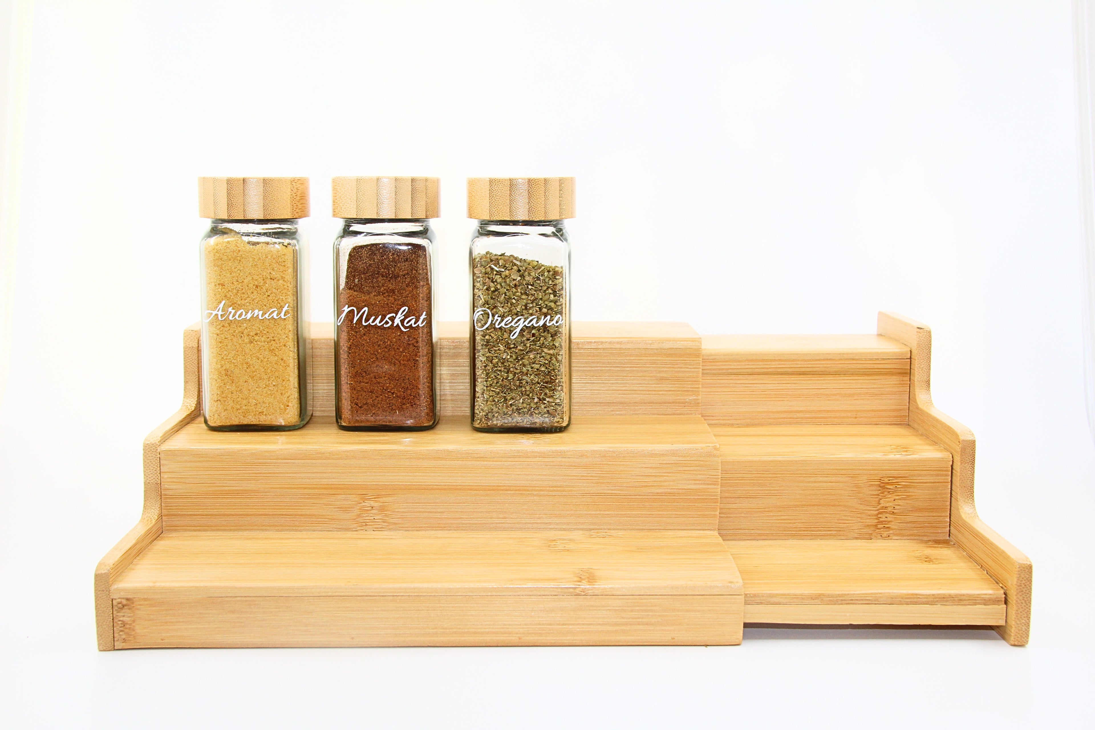 Bambus Gewürzregal & Organizer – 3-stufig, ausziehbar, natürlich