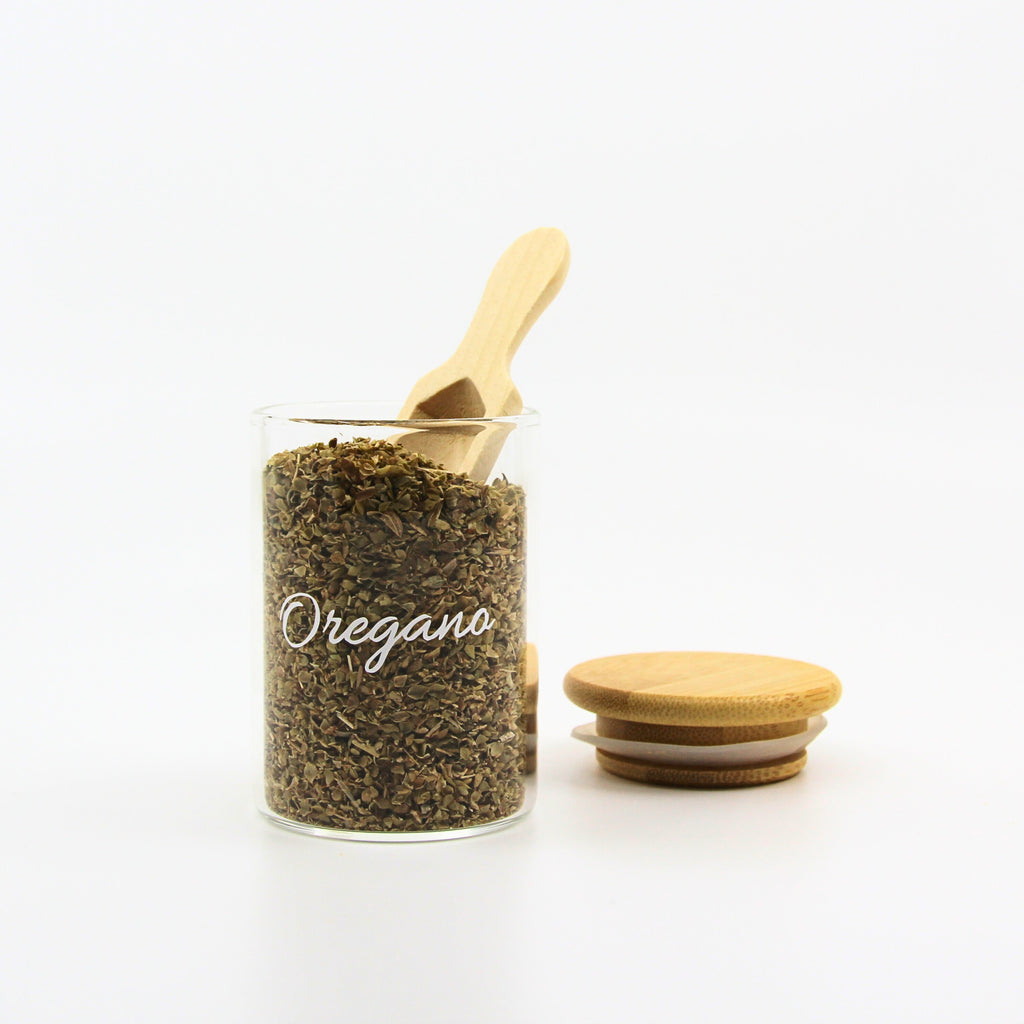 Gewürzglas "Victoria"  Rund mit Holzlöffel & Bambusdeckel