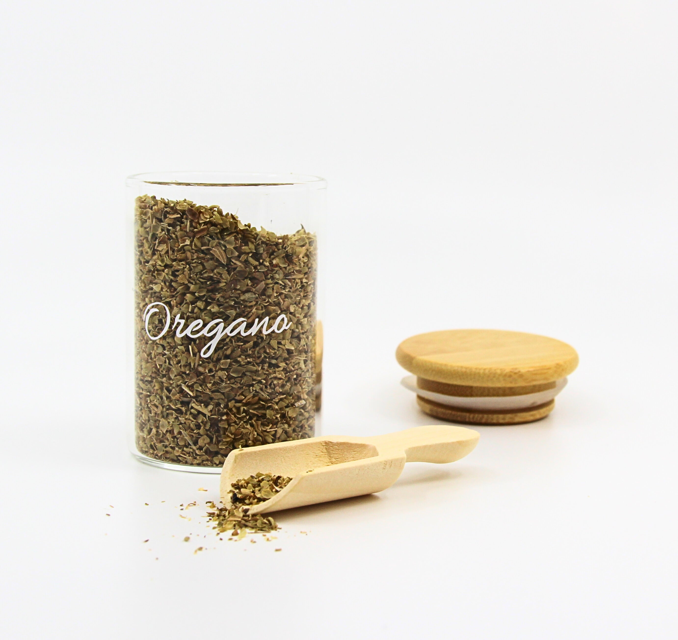 Gewürzglas "Victoria"  Rund mit Holzlöffel & Bambusdeckel